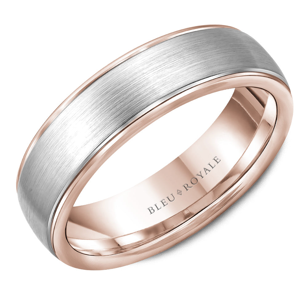 Bleu Royale 14K White & Rose Gold Sandpaper Finish Men's Wedding Band