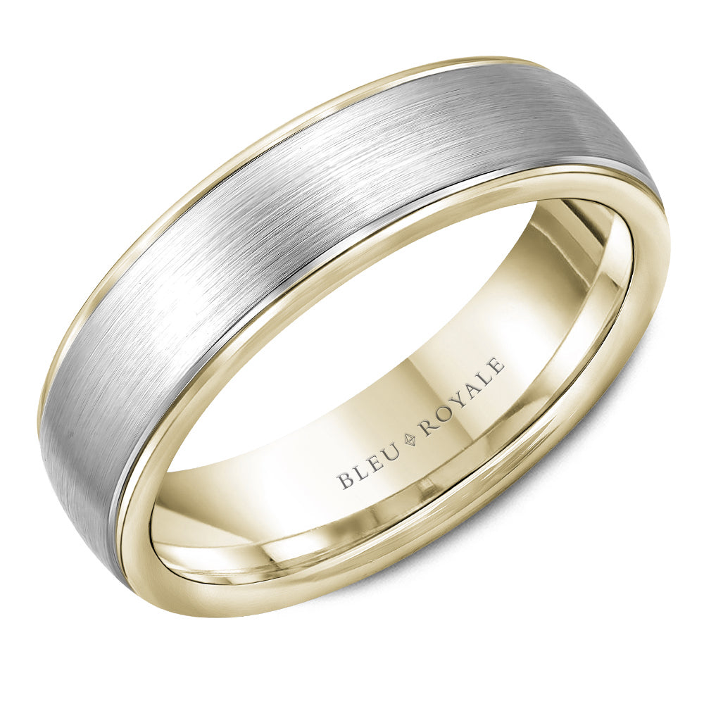 Bleu Royale 14K White & Yellow Gold Sandpaper Finish Men's Wedding Band