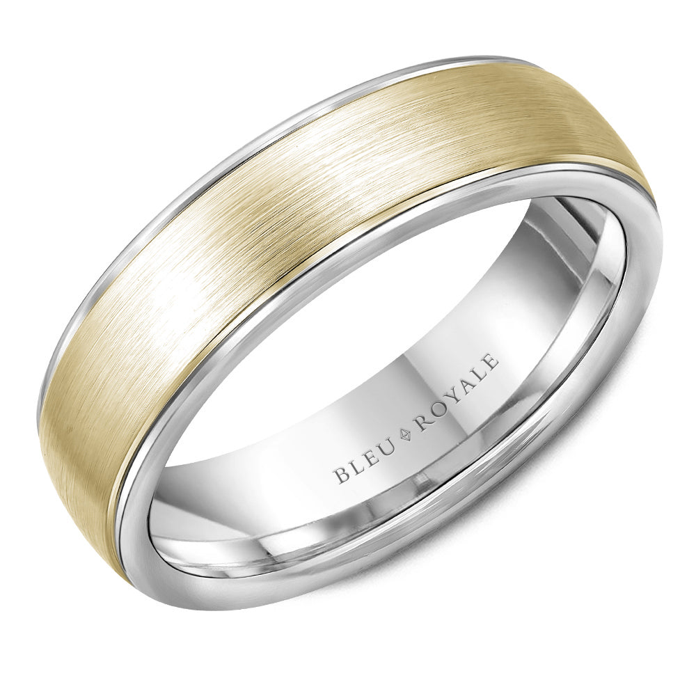 Bleu Royale 14K Yellow & White Gold Sandpaper Finish Men's Wedding Band