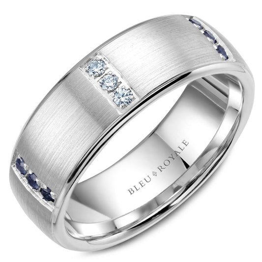 Bleu Royale White Gold Three Stone Station Blue Sapphire & Diamond Wedding Band
