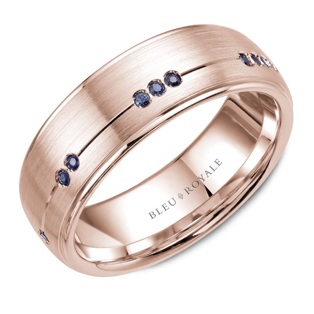 Bleu Royale Rose Gold Brushed Finish Blue Sapphire Wedding Band
