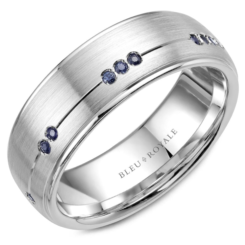 Bleu Royale White Gold Brushed Finish Blue Sapphire Wedding Band