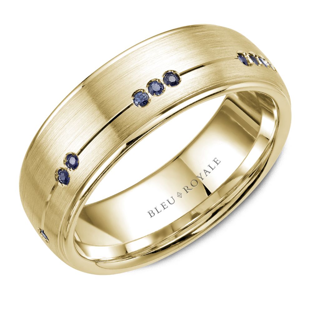 Bleu Royale Yellow Gold Brushed Finish Blue Sapphire Wedding Band