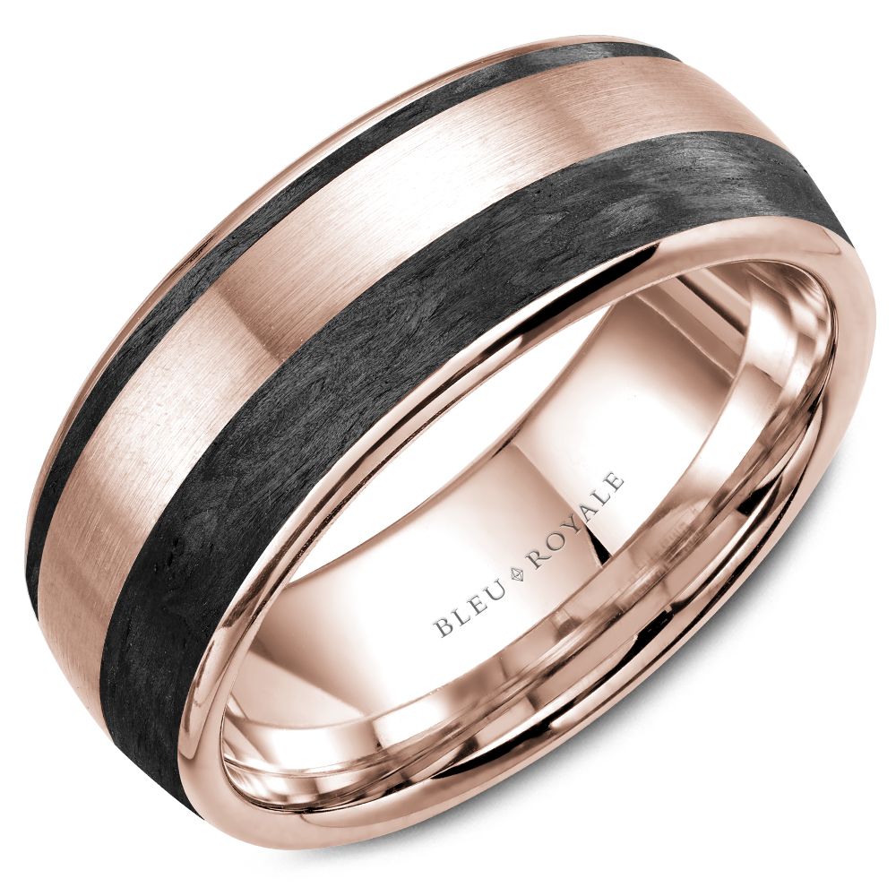 Bleu Royale Rose Gold Double Black Carbon Stripe Wedding Band