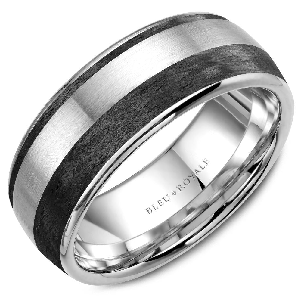 Bleu Royale White Gold Double Black Carbon Stripe Wedding Band