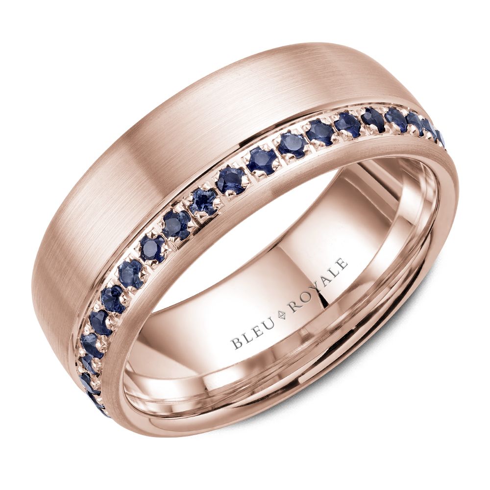 Bleu Royale Rose Gold Brushed Finish Blue Sapphire Eternity Wedding Band