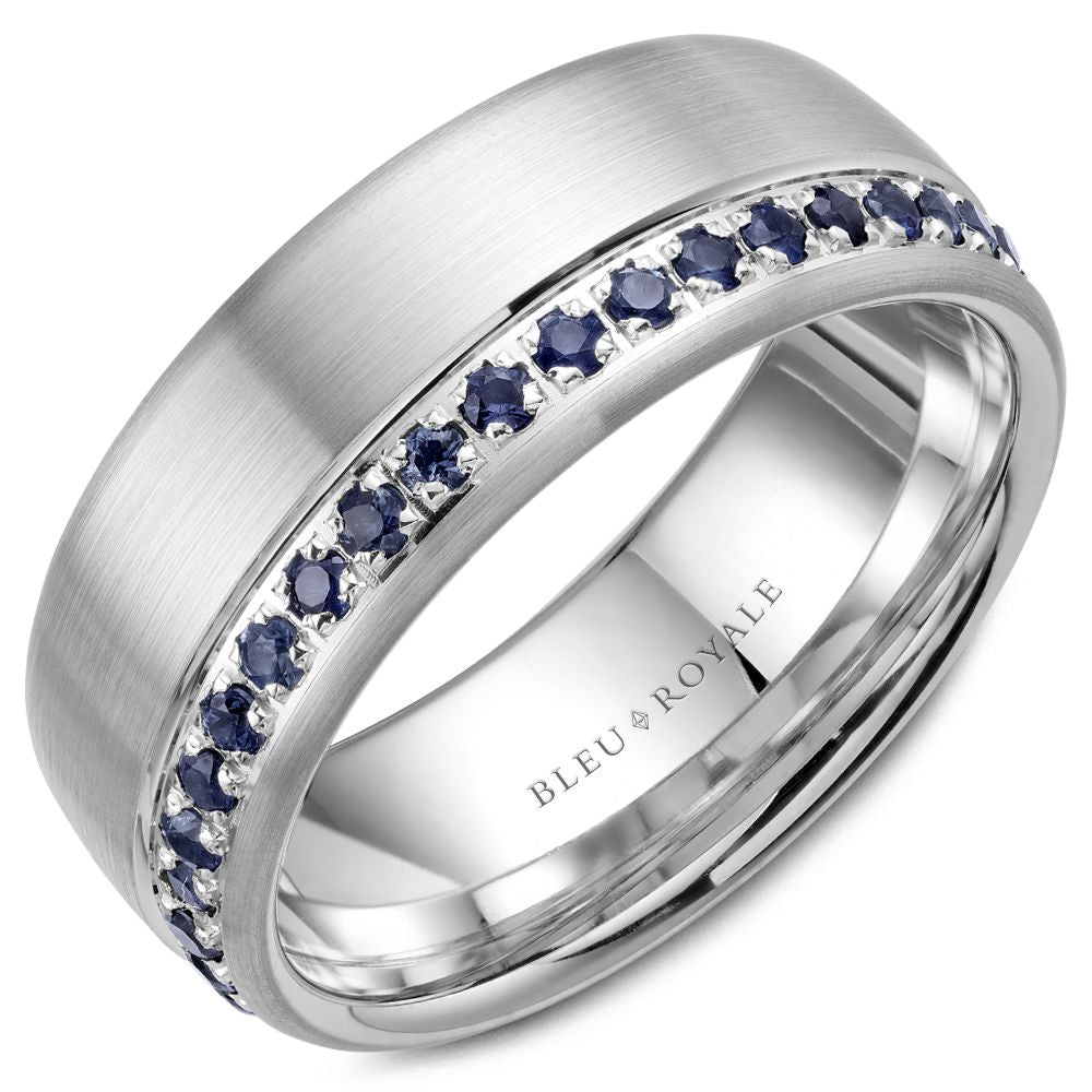 Bleu Royale Platinum Brushed Finish Blue Sapphire Eternity Wedding Band