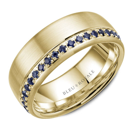 Bleu Royale Yellow Gold Brushed Finish Blue Sapphire Eternity Wedding Band