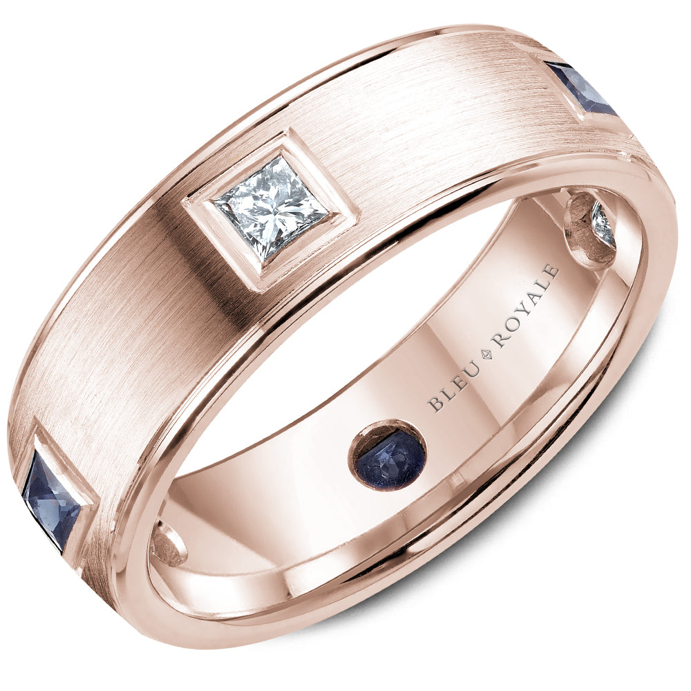 Bleu Royale 6.5MM Rose Gold Blue Sapphire & Diamond Princess Cut Eternity Wedding Band