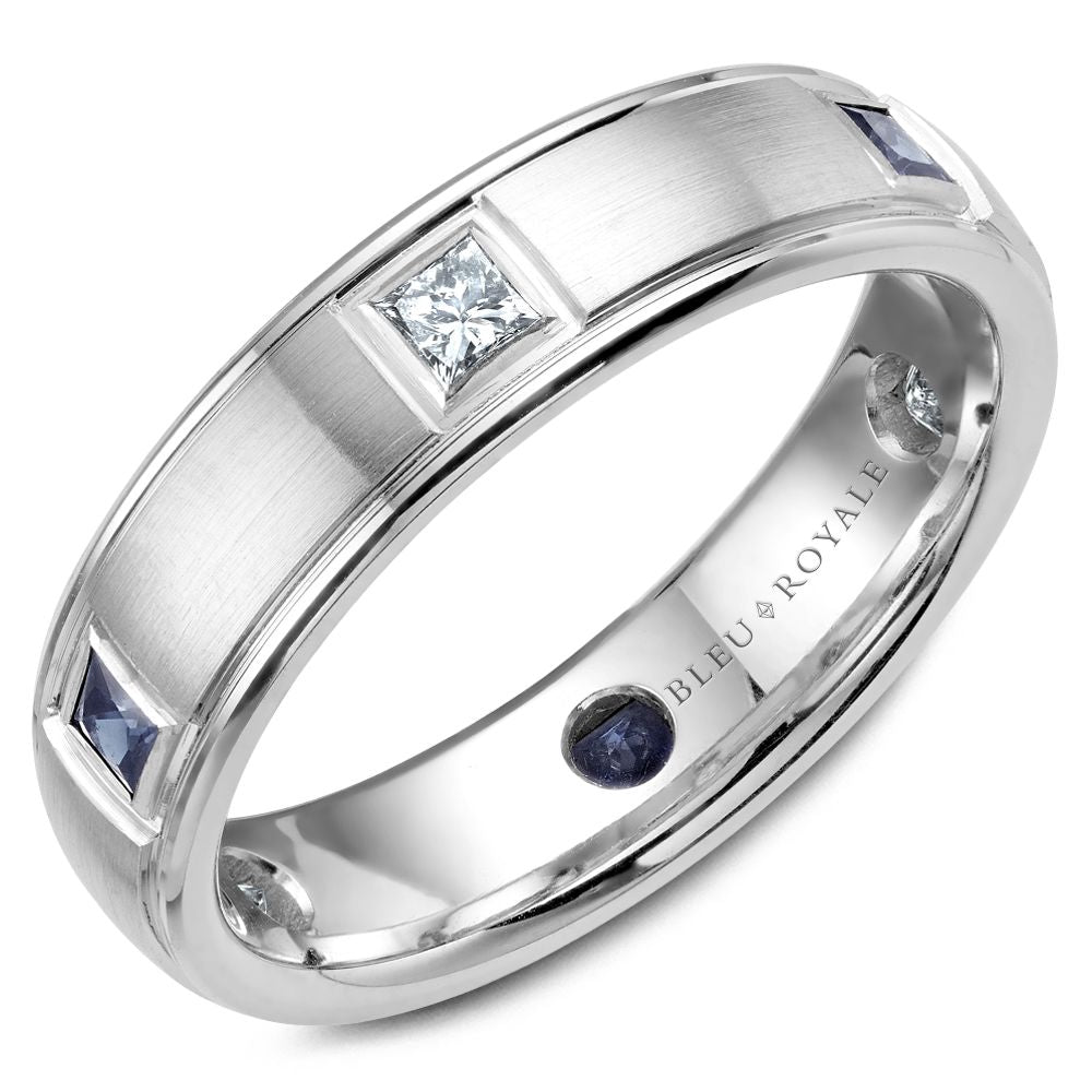 Bleu Royale 5.5MM White Gold Blue Sapphire & Diamond Princess Cut Eternity Wedding Band