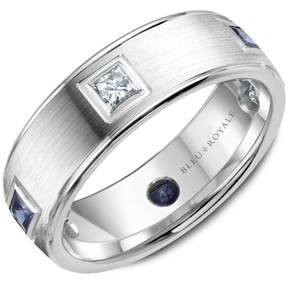 Bleu Royale 6.5MM White Gold Blue Sapphire & Diamond Princess Cut Eternity Wedding Band