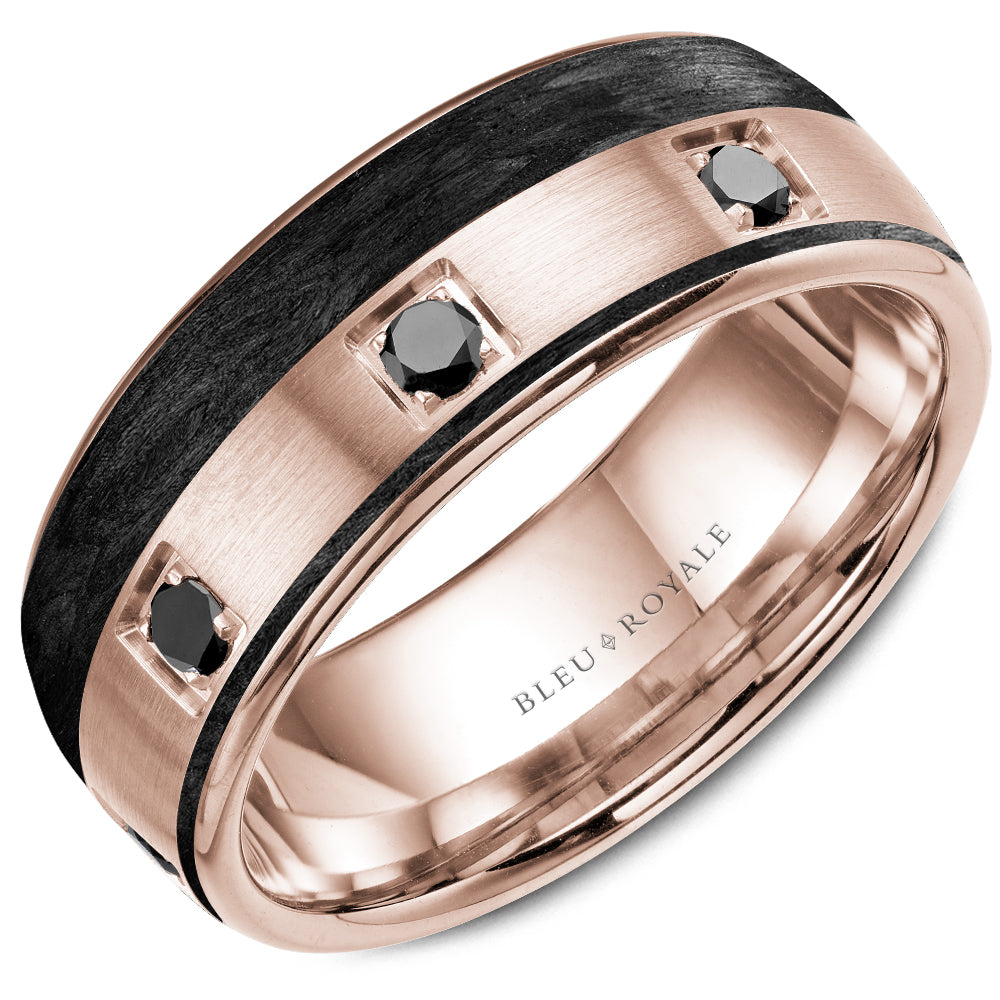 Bleu Royale Rose Gold Black Diamond & Carbon Stripe Wedding Band