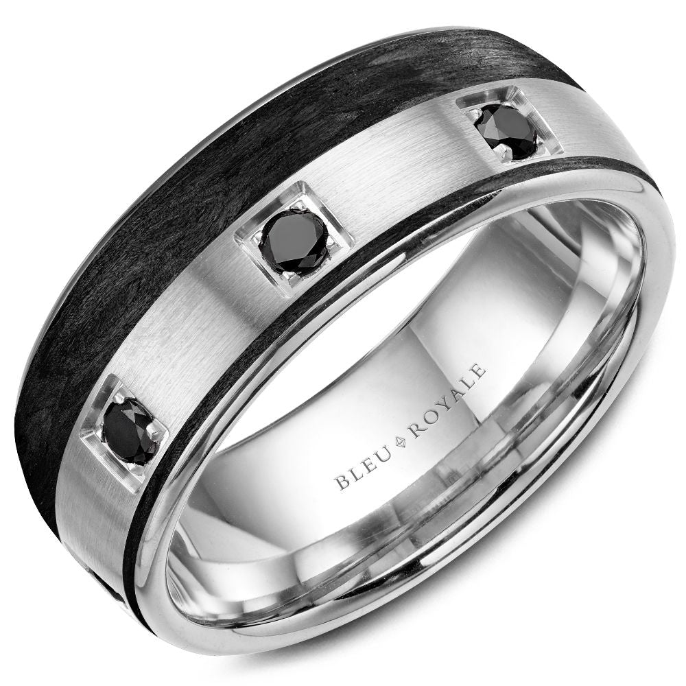 Bleu Royale White Gold Black Diamond & Carbon Stripe Wedding Band