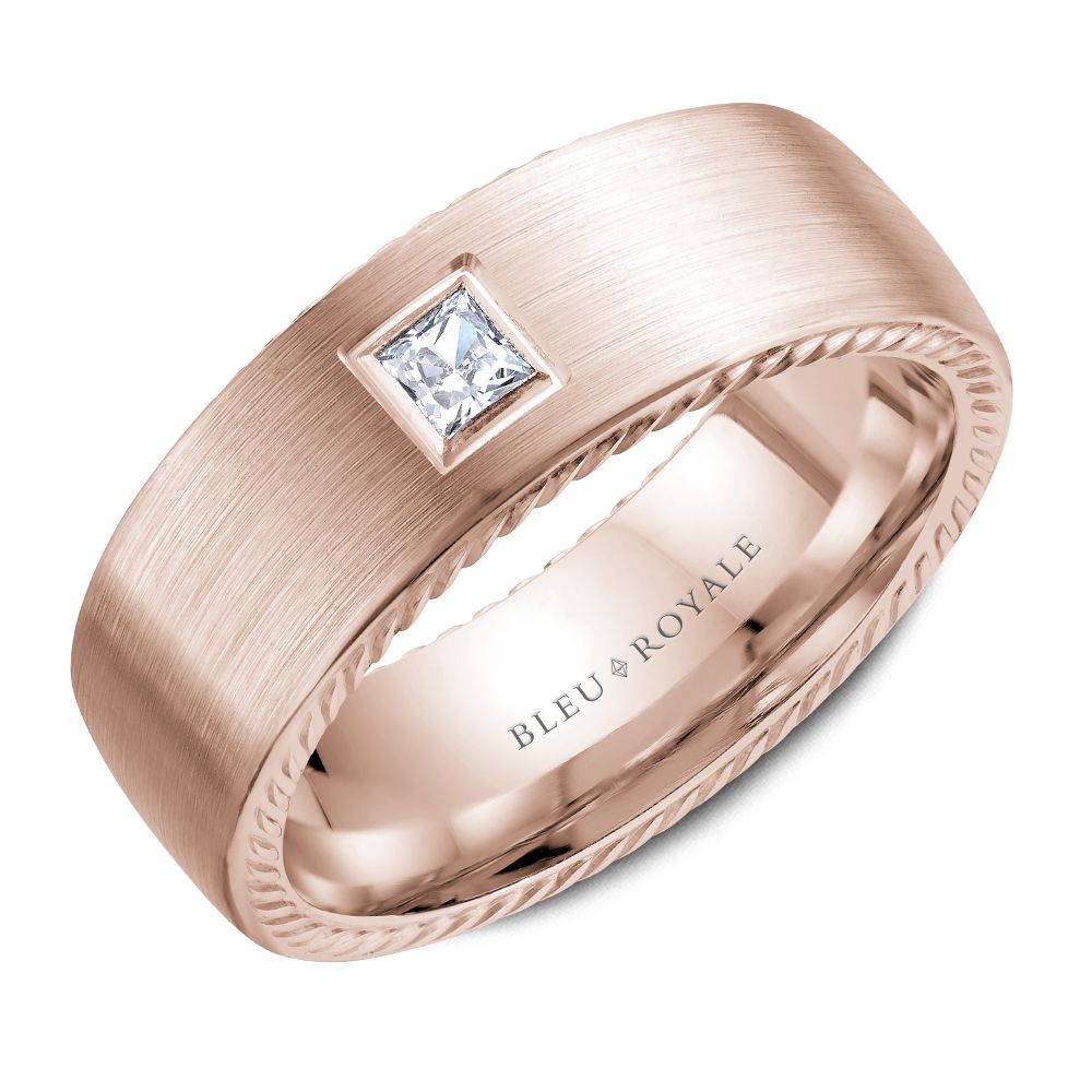 Bleu Royale Rose Gold Satin Finish Princess Cut Diamond Wedding Band with Rope Details