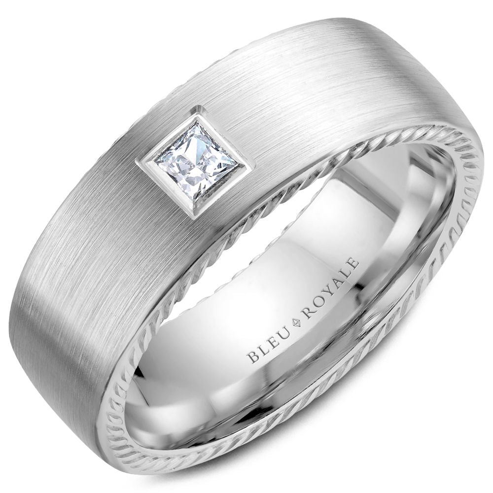 Bleu Royale White Gold Satin Finish Princess Cut Diamond Wedding Band with Rope Details