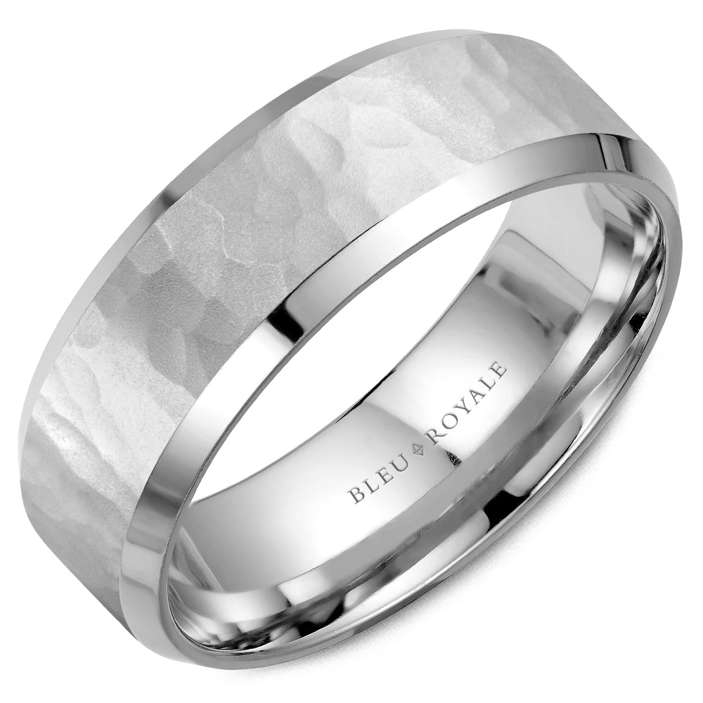 Bleu Royale 14K White Gold Frosted Hammer Center Wedding Band