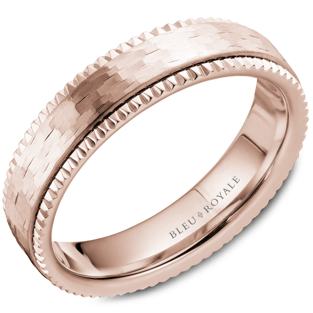 Bleu Royale Rose 6mm Shimmering Finish Wedding Band with Watch Gear Edging