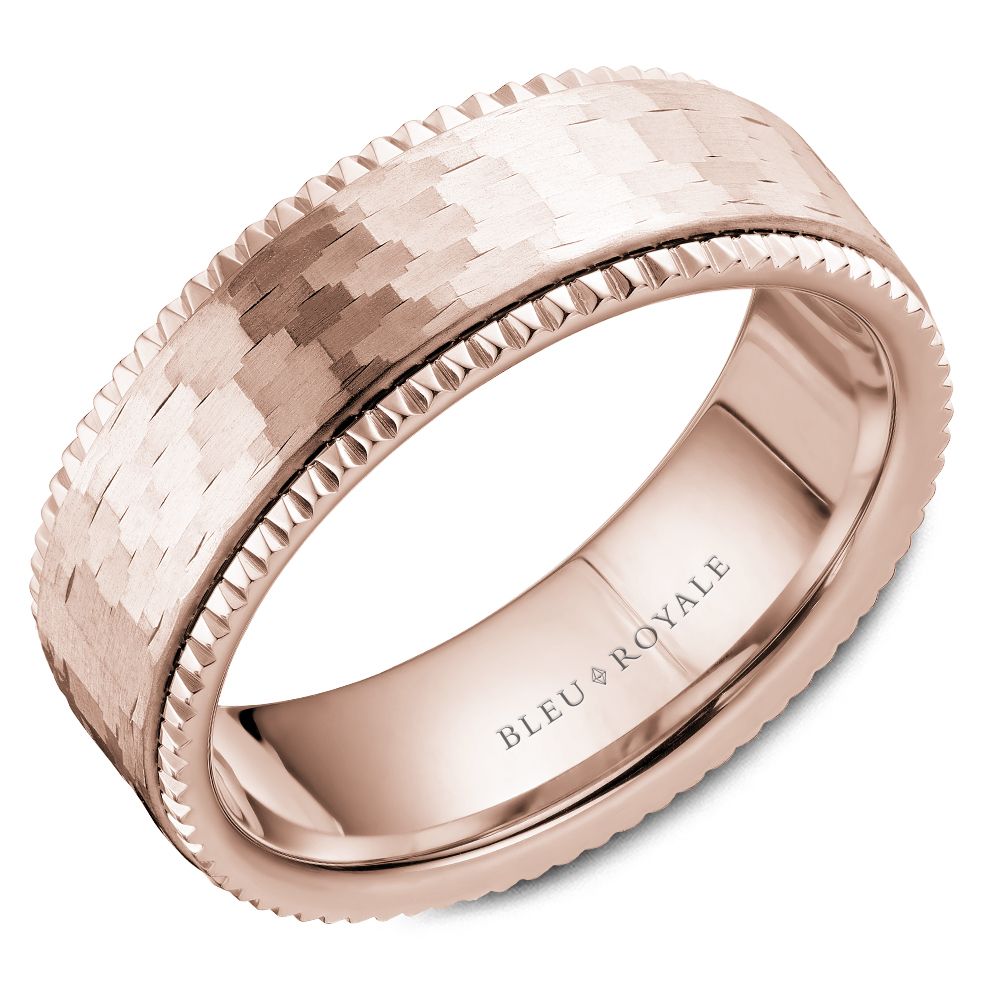 Bleu Royale Rose 7.5mm Shimmering Finish Wedding Band with Watch Gear Edging