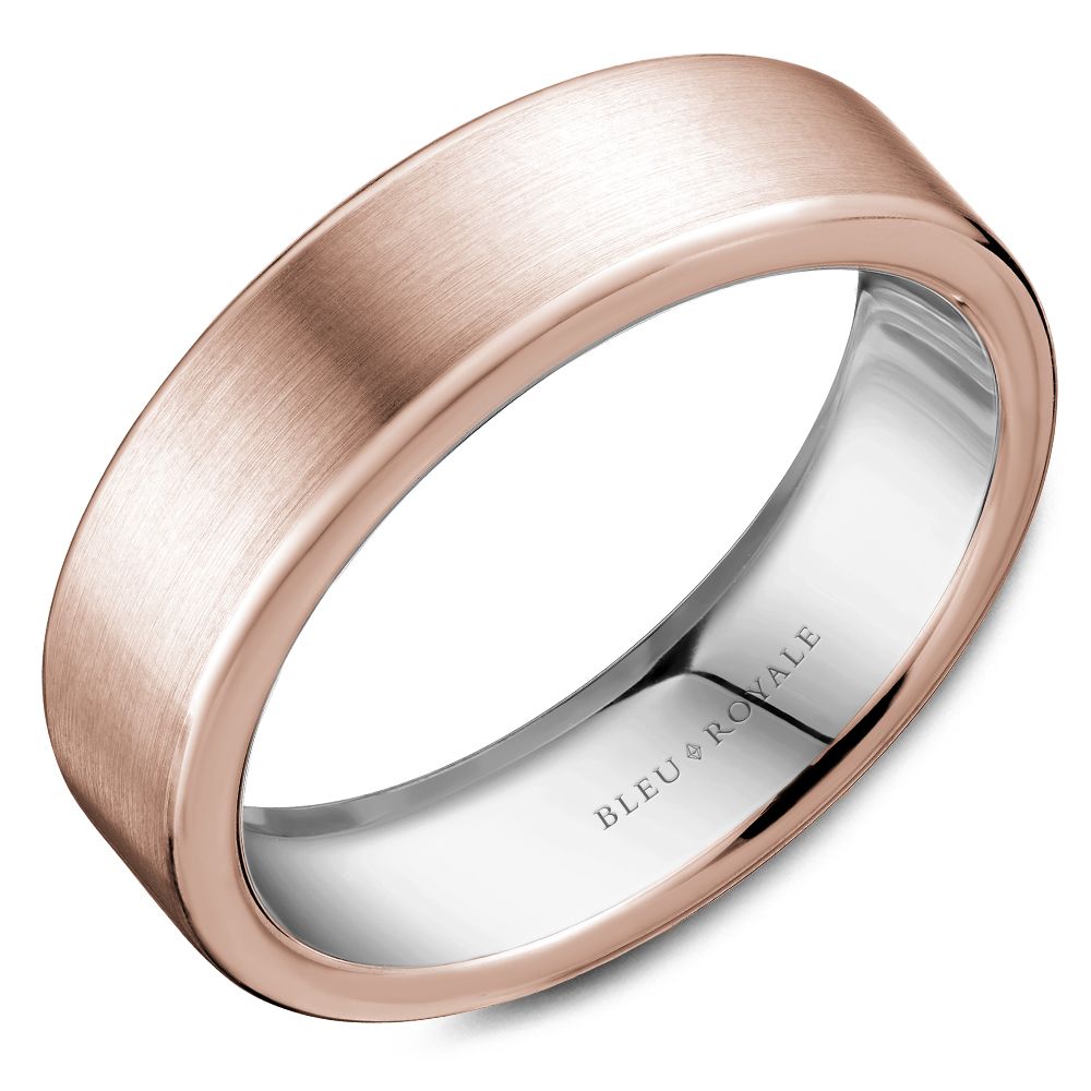 Bleu Royale Two-Tone Rose & White Gold Sandpaper Finish Outside High Polish Interior Wedding Band