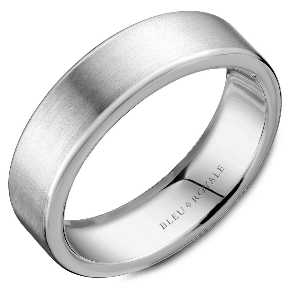 Bleu Royale White Gold Sandpaper Finish Outside High Polish Interior Wedding Band