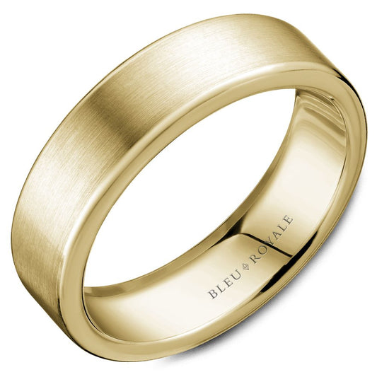 Bleu Royale Yellow Gold Sandpaper Finish Outside High Polish Interior Wedding Band