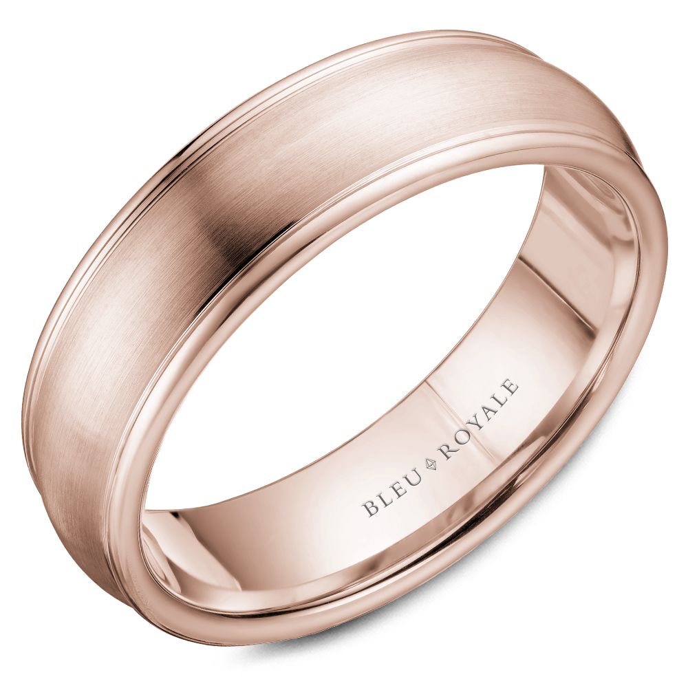 Bleu Royale 14K Rose Gold 6.5MM Wide Sandpaper Finish Men's Wedding Band