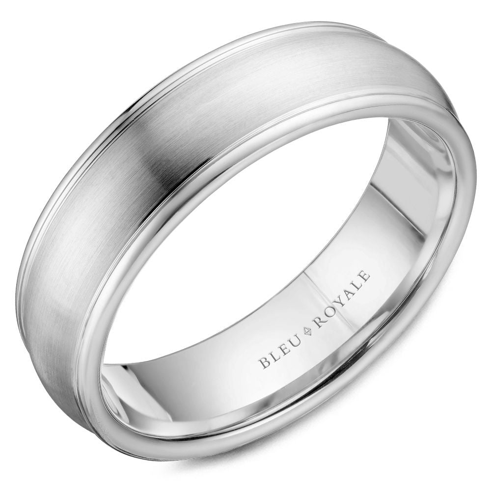 Bleu Royale 14K White Gold 6.5MM Wide Sandpaper Finish Men's Wedding Band