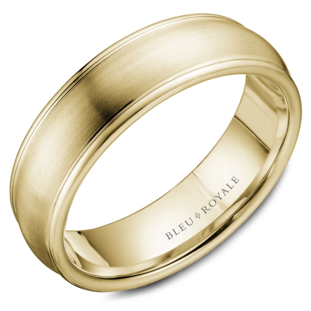 Bleu Royale 14K Yellow Gold 6.5MM Wide Sandpaper Finish Men's Wedding Band