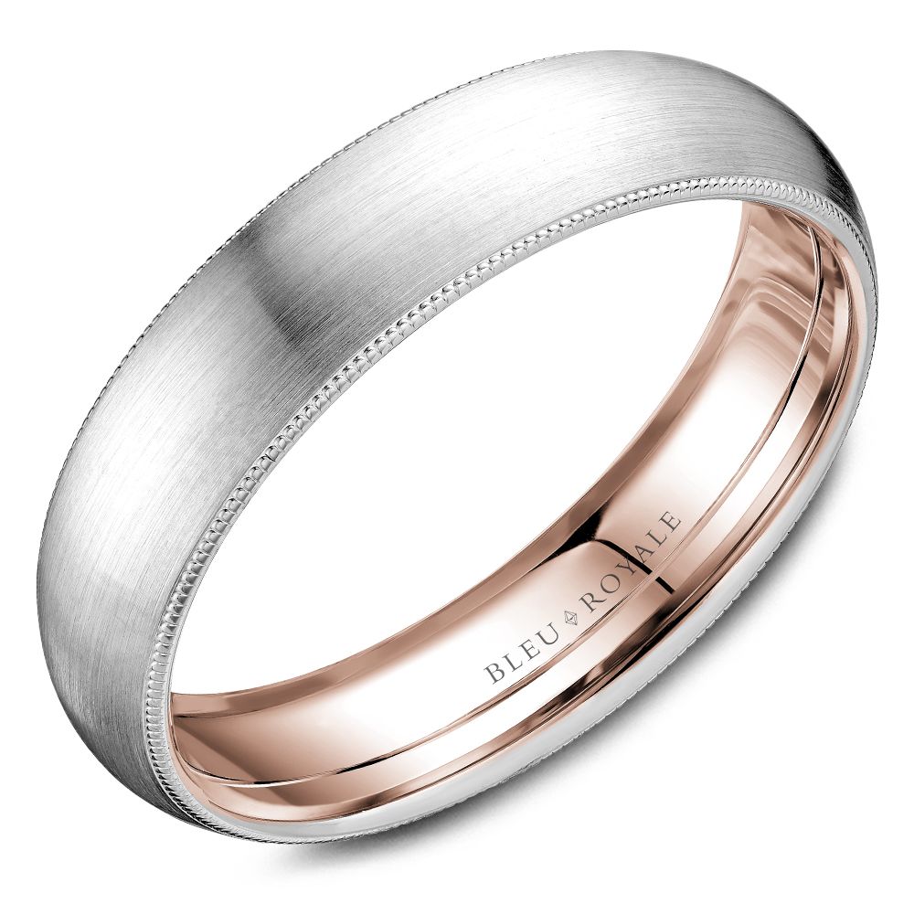 Bleu Royale Two-Tone White & Rose Gold Sandpaper Top Wedding Band