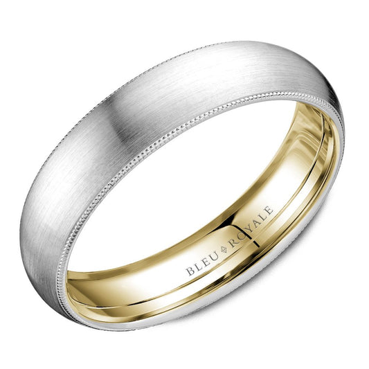 Bleu Royale Two-Tone White & Yellow Gold Sandpaper Top Wedding Band