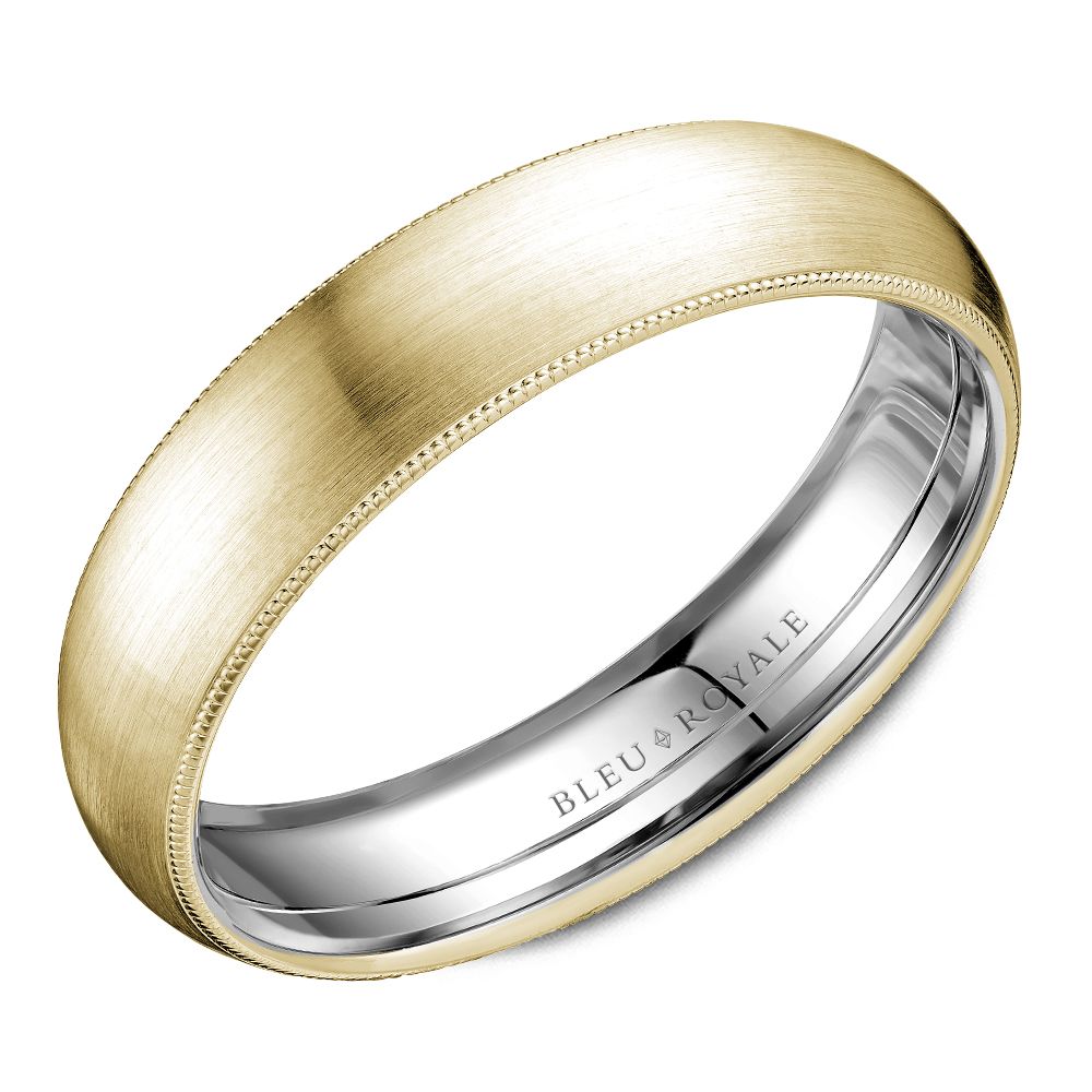 Bleu Royale Two-Tone Yellow & White Gold Sandpaper Top Wedding Band