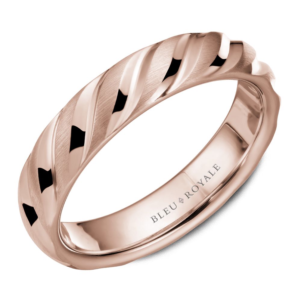 Bleu Royale Rose Gold Brushed Wedding Band with Wavy Notch Detailing
