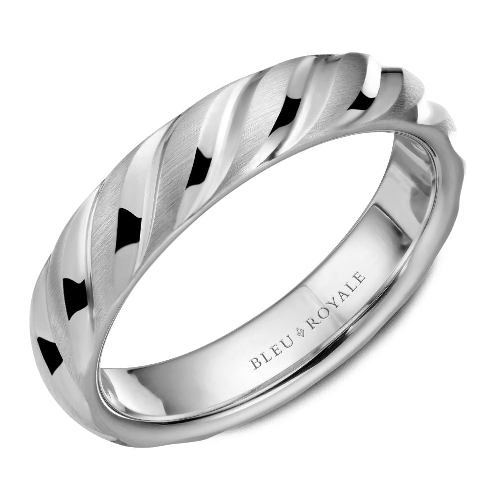 Bleu Royale White Gold Brushed Wedding Band with Wavy Notch Detailing