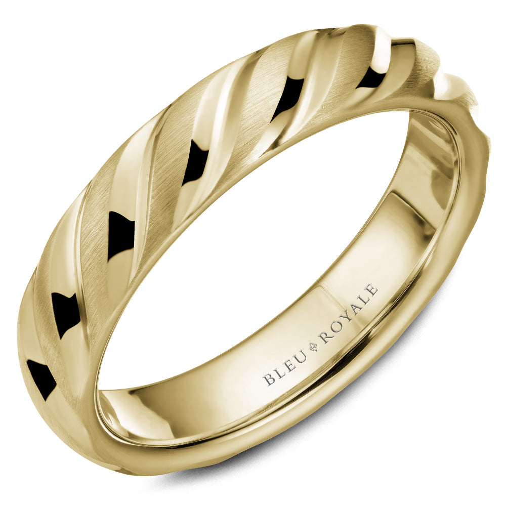 Bleu Royale Yellow Gold Brushed Wedding Band with Wavy Notch Detailing