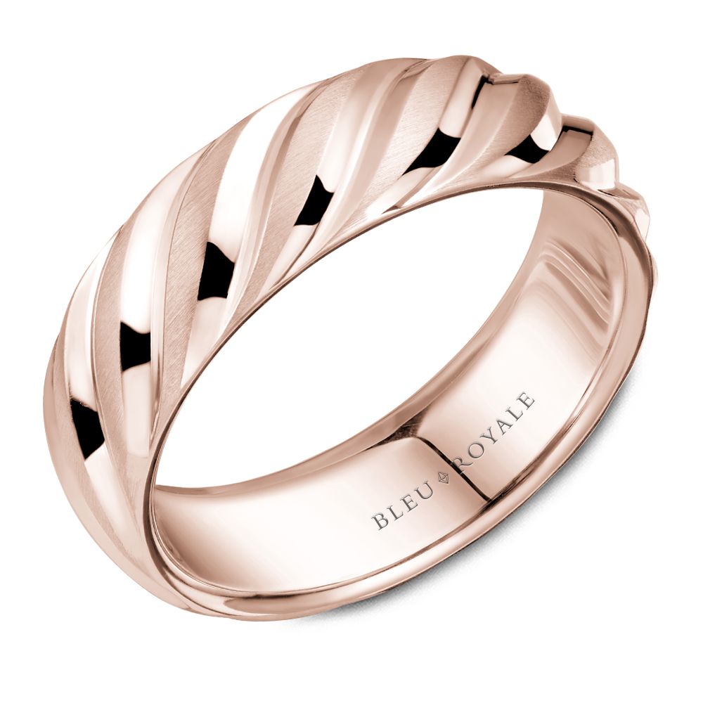 Bleu Royale Rose Gold Wavy Swirl Notch Detail Wedding Band