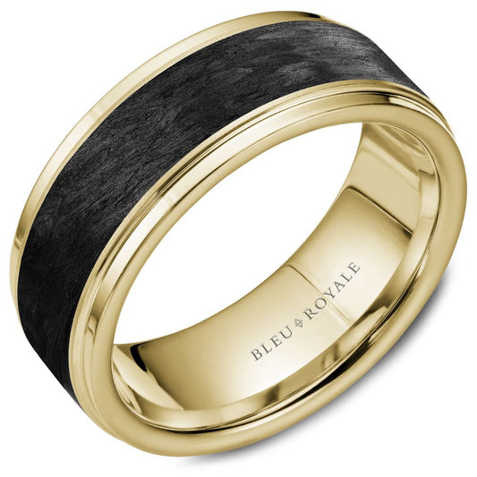 Bleu Royale Two Tone Yellow Gold & Black Forged Carbon Fiber Center Wedding Band