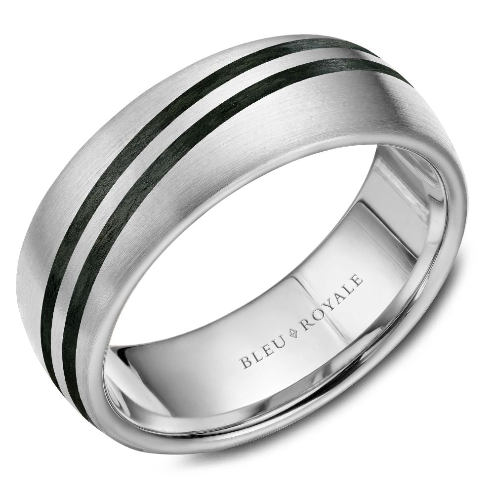 Bleu Royale White Gold Double Black Stripe 8MM Wedding Band
