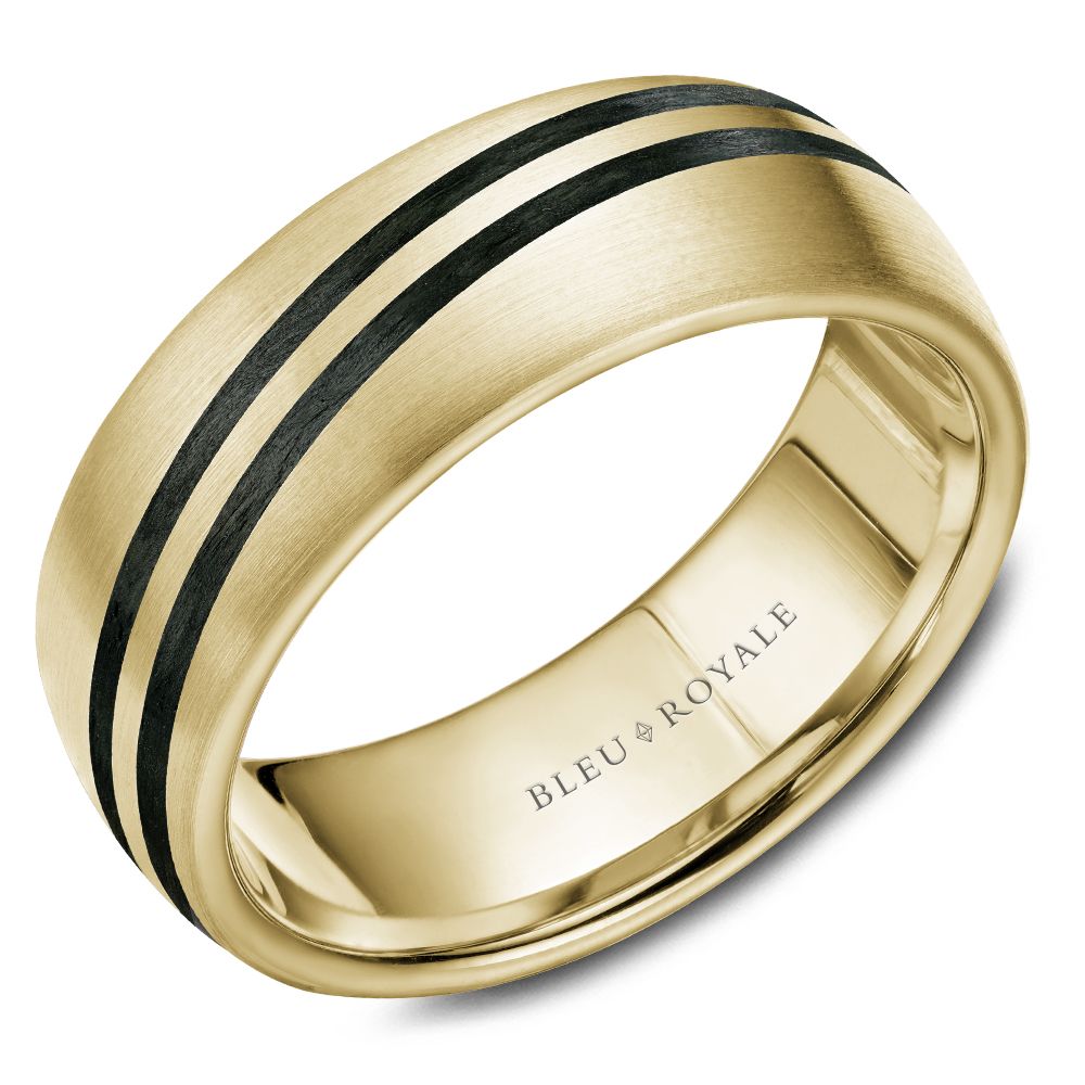 Bleu Royale Yellow Gold Double Black Stripe 8MM Wedding Band