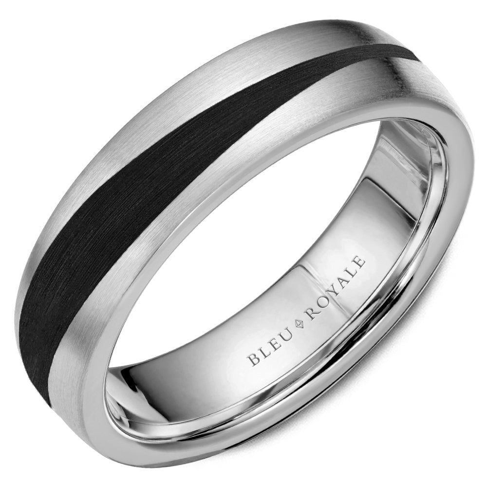 Bleu Royale 6mm White Gold & Enamel Swish Wedding Band with Satin Finish