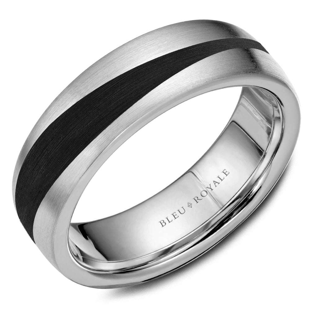 Bleu Royale 7mm White Gold & Enamel Swish Wedding Band with Satin Finish