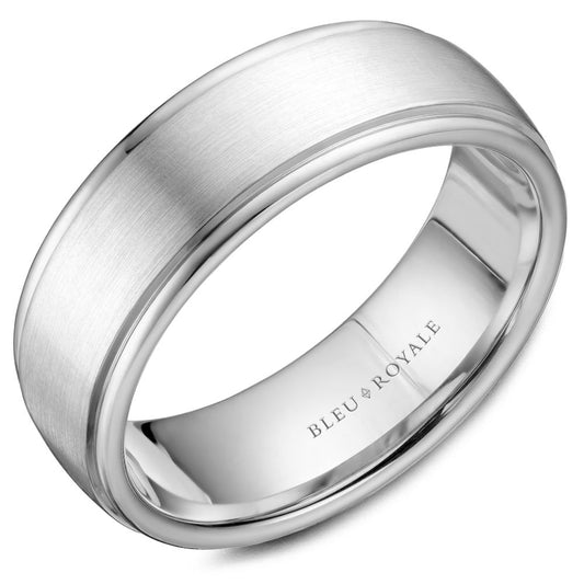 Bleu Royale White 7.5MM Men's Wedding Band with Sandpaper Center