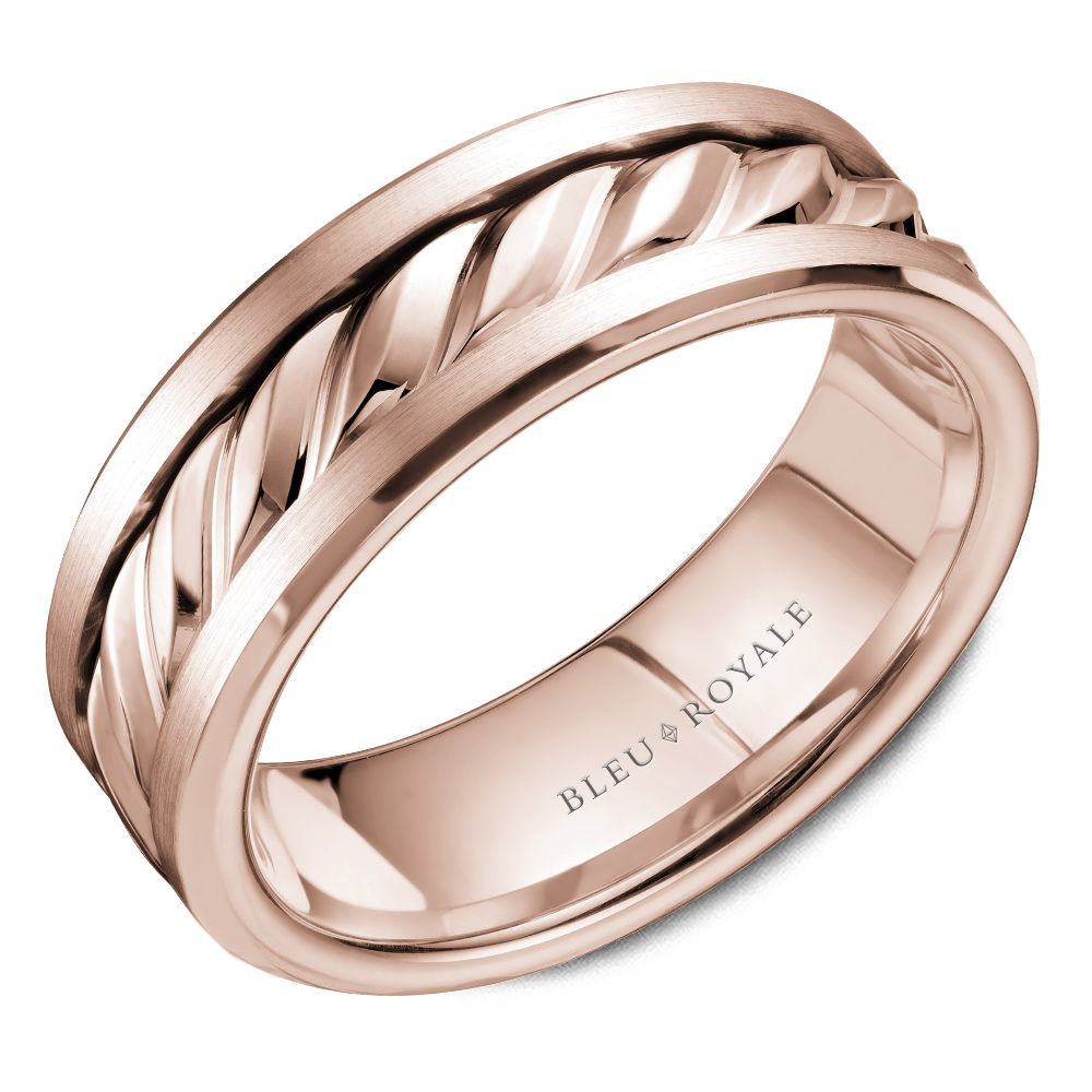 Bleu Royale Rose Gold Rope Twist Textured Wedding Band