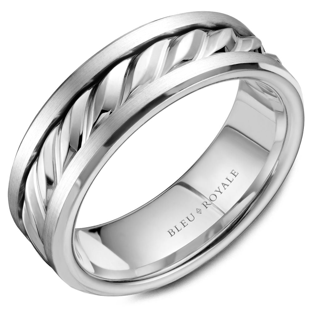 Bleu Royale White Gold Rope Twist Textured Wedding Band