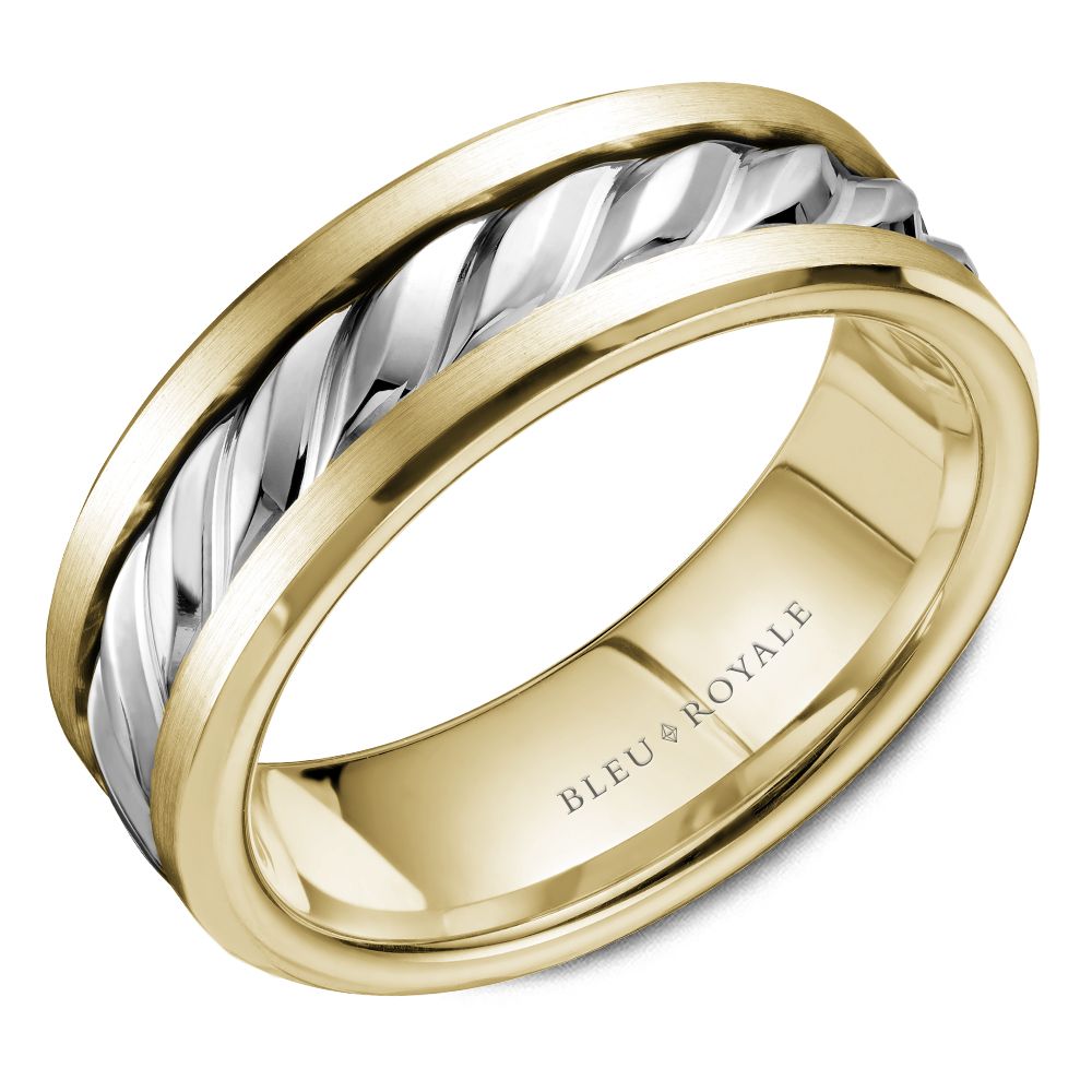 Bleu Royale Two Tone Yellow and White Gold Rope Twist Textured Wedding Band