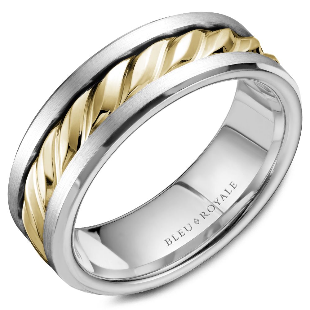 Bleu Royale Two Tone Yellow and White Gold Rope Twist Textured Wedding Band