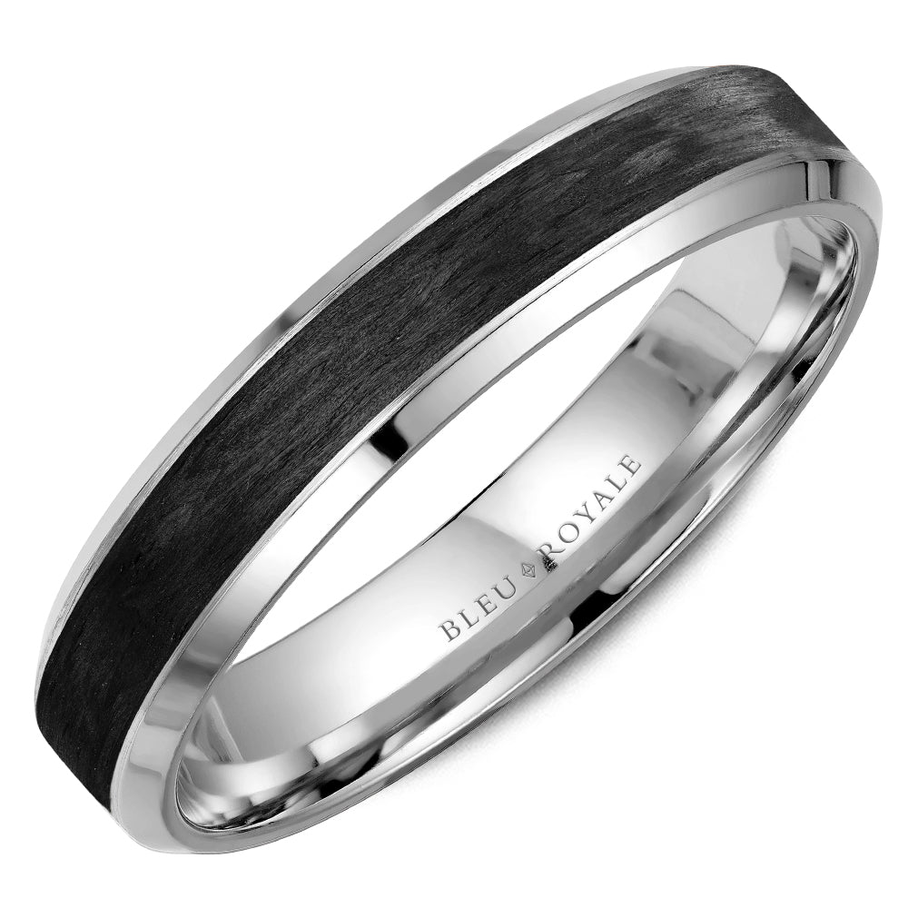 Bleu Royale Forged Black Carbon & 14K White Gold Beveled Edge 4.5MM Wedding Band