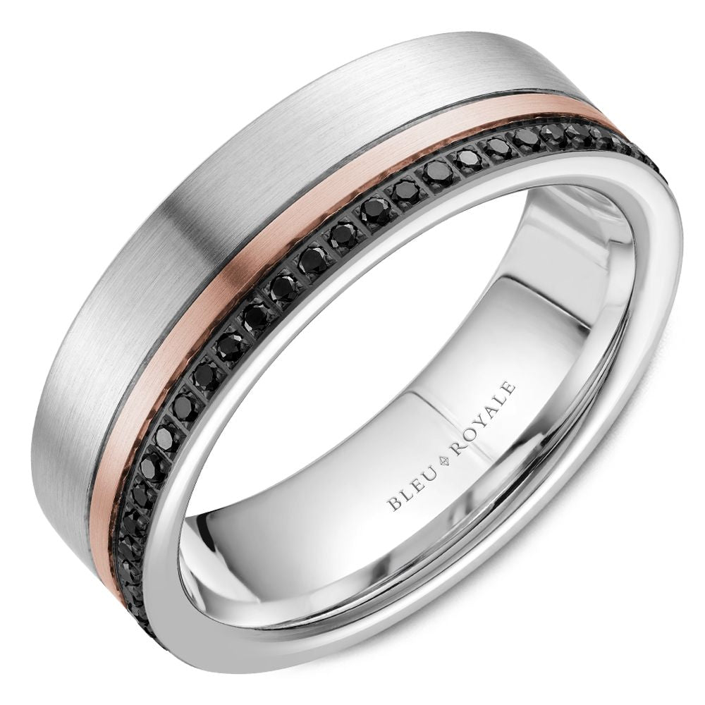 Bleu Royale Two-Tone White & Rose Gold Black Diamond Eternity Wedding Band