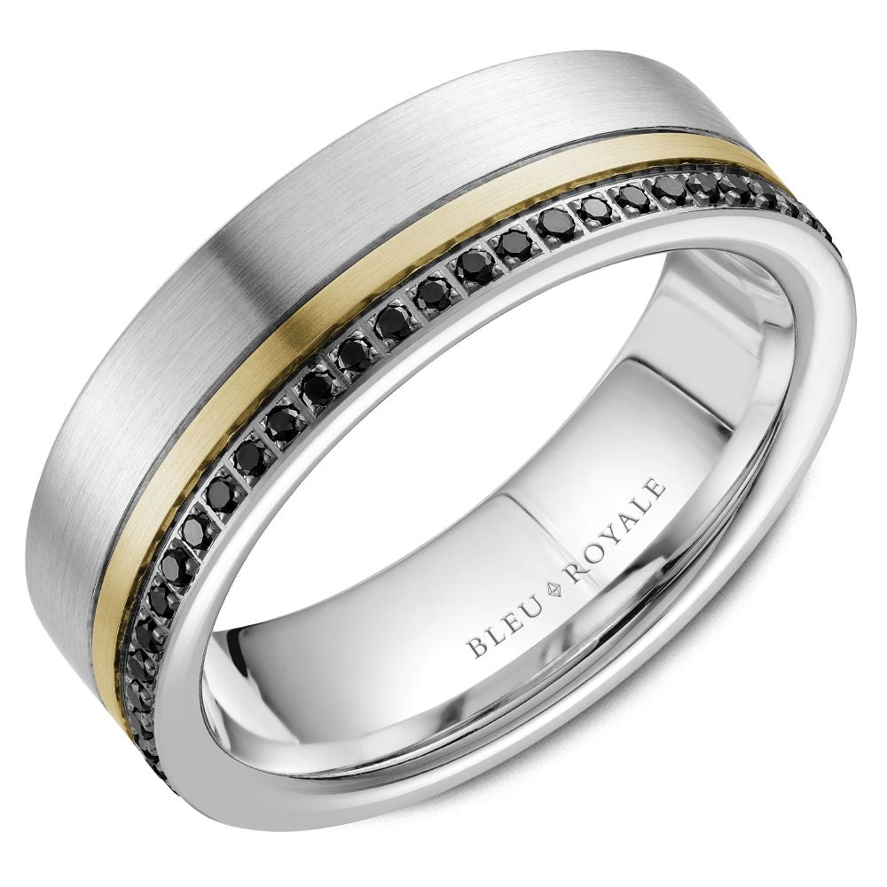 Bleu Royale Two-Tone White & Yellow Gold Black Diamond Eternity Wedding Band