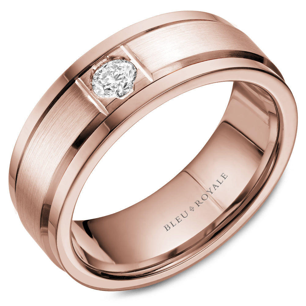Bleu Royale Rose 7mm Satin Finish Two Stripe Diamond Wedding Band