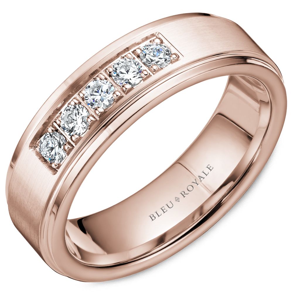 Bleu Royale Rose Gold Sandpaper Center Diamond Wedding Band